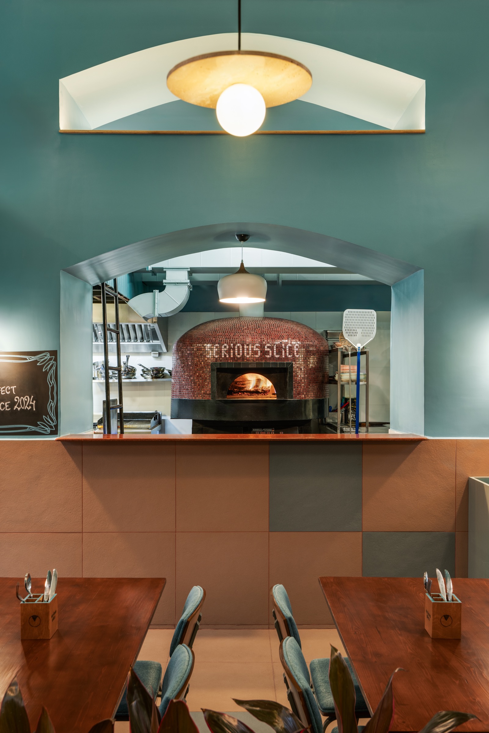 The wood-fired oven at Serious Slice Cunningham Road