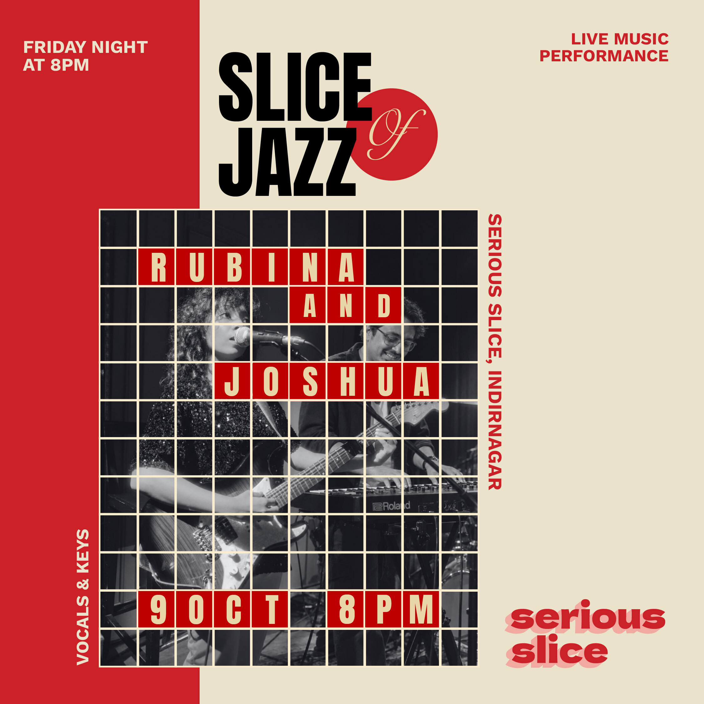Past event poster: Slice of Jazz with Rubina and Joshua, 9 October at 8 pm, Serious Slice Indiranagar